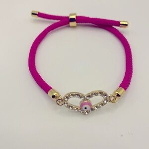 Evil Eye Heart Charm and Bead Slider Bracelet
